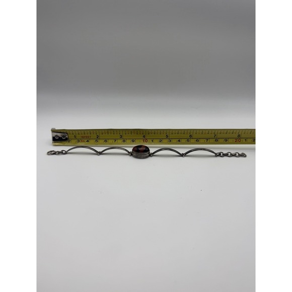 Vintage Sterling Silver Tiger's Eye Oval Cabochon Hinged Bangle Chain Bracelet - Picture 9 of 12